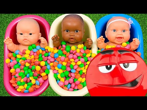 Full of 3 Rainbow BathTubs Candy with M&M's & Magic Slime  Cutting Video