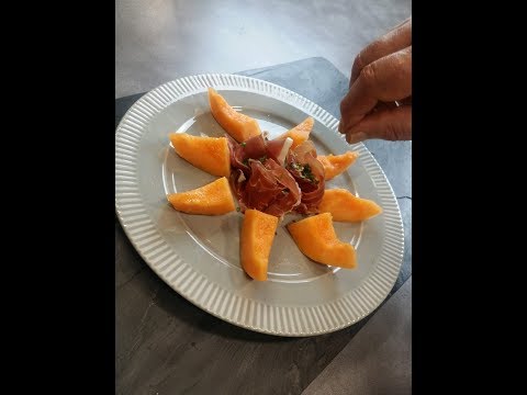 Recette et dressage de l'assiette de melon et jambon de Parme