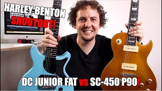 Video thumbnail for Harley Benton guitar shootout! DC Junior Fat in Ferris Blue vs the SC-450 P90 GT Classic Series by Rich. Words. Music.