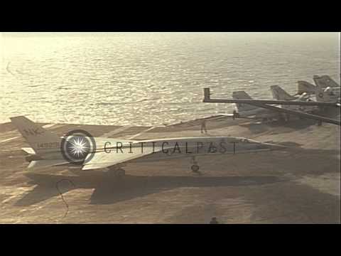 A-6A plane comes in for landing as air operations go on aboard USS Constellation ...HD Stock Footage