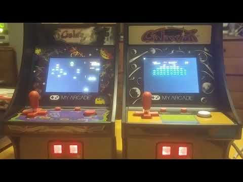 My Arcade Galaga & Galaxian mini cabinets showing game demos