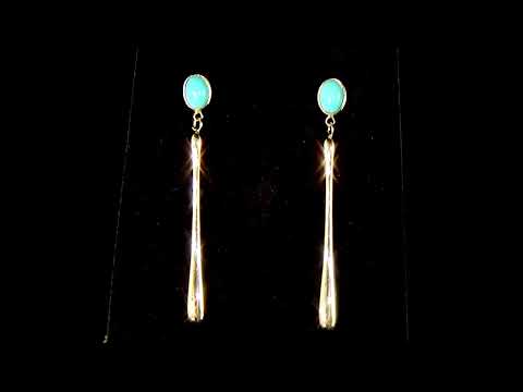 14k Yellow Gold Turquoise Dangling Earrings