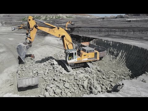Five Liebherr & Caterpillar Excavators Working On Huge Mining Site - Aerial View - Ascon Ltd