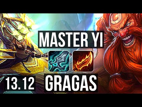 MASTER YI vs GRAGAS (TOP) | 11/0/0, 8 solo kills, Legendary, 1.4M mastery | KR Diamond | 13.12