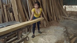 Building new farm life in the country. Beautiful genius girl cuts wood to build fishing boats. Ep127