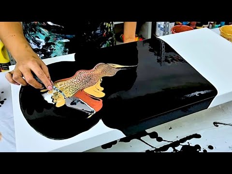 A Swipe with a Twist (literally!!) Gorgeous Liquid Gold + Lacing and Cells ~ Acrylic Pouring