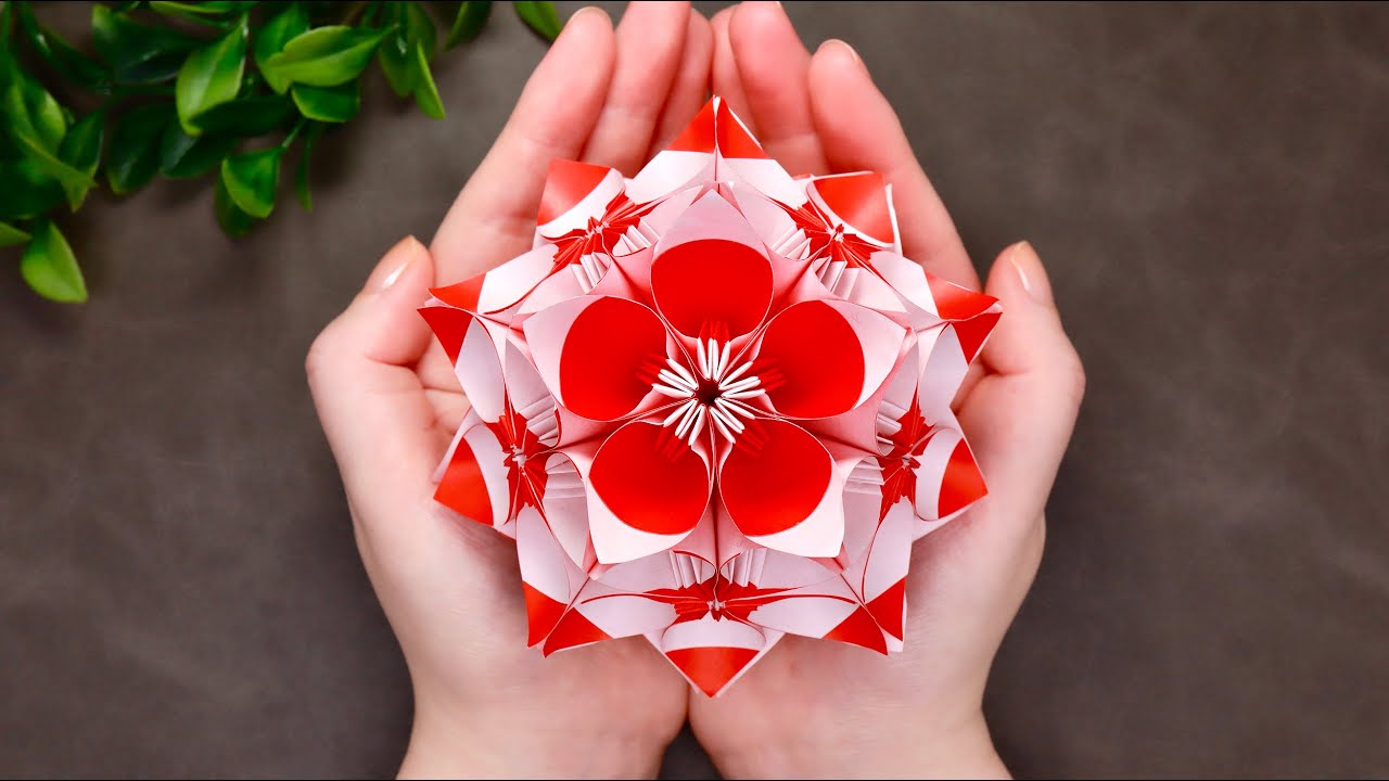 【折り紙くす玉】豪華な梅の花の作り方！美しいお正月飾りに🌺Origami Kusudama Tutorial - Step by Step