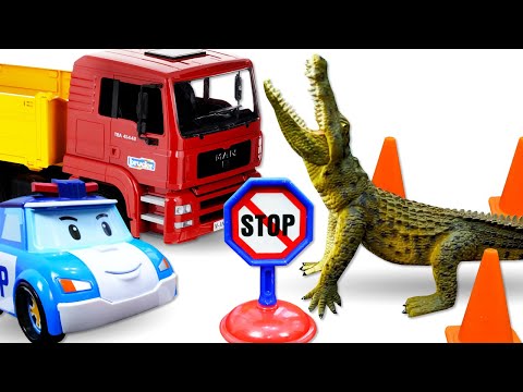 Robocar Poli baut für das Krokodil einen Pool. Spielzeug Video für Kinder.