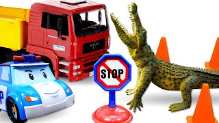 Robocar Poli baut für das Krokodil einen Pool. Spielzeug Video für Kinder.