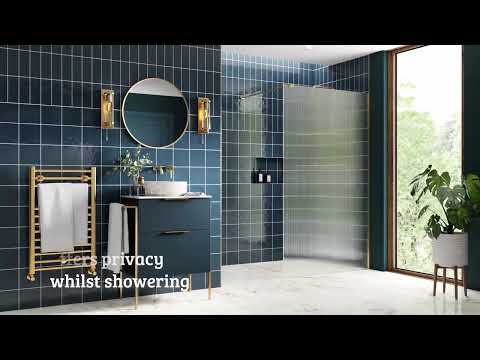 Horizon8 Brushed Brass, Black, Chrome Fluted, and Clear Glass Wetrooms by Ergonomic Designs