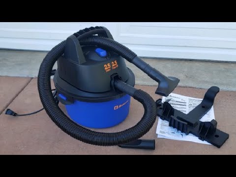 Koblenz Wet Dry Vacuum Cleaner, 2 Gallon 2.0 PHP, 60 CFM, 10 ft Reach, Twist-N-Lock Hose, Small Shop Vac, Portable Shop Vac for Home Car Garage Workshop, Accessories Included, Blue/Black, WD-2L video review thumbnail