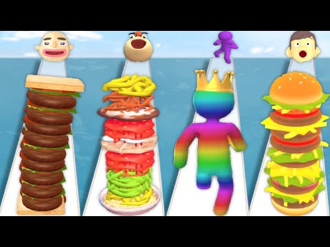 SANDWICH RUNNER vs NOODLE RUN vs GIANT RUSH vs BURGER RUN - Quadruple Gameplay All Levels Android