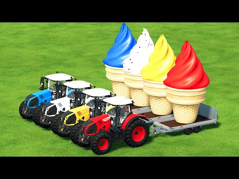 TRANSPORT GIANT ICE CREAM WITH CLAAS TRACTORS - Farming Simulator 22