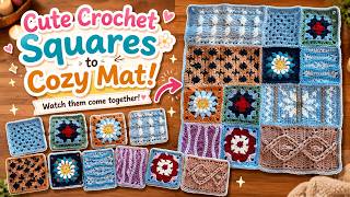 Crochet Squares to Cozy Mat | Cute Patchwork DIY#crochet #knitting #design #grannysquare