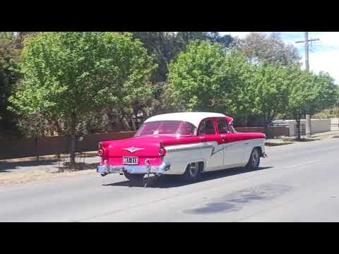 Ford Fairlane, Hot Rod and Ford Customline leaving Meredith Car show.