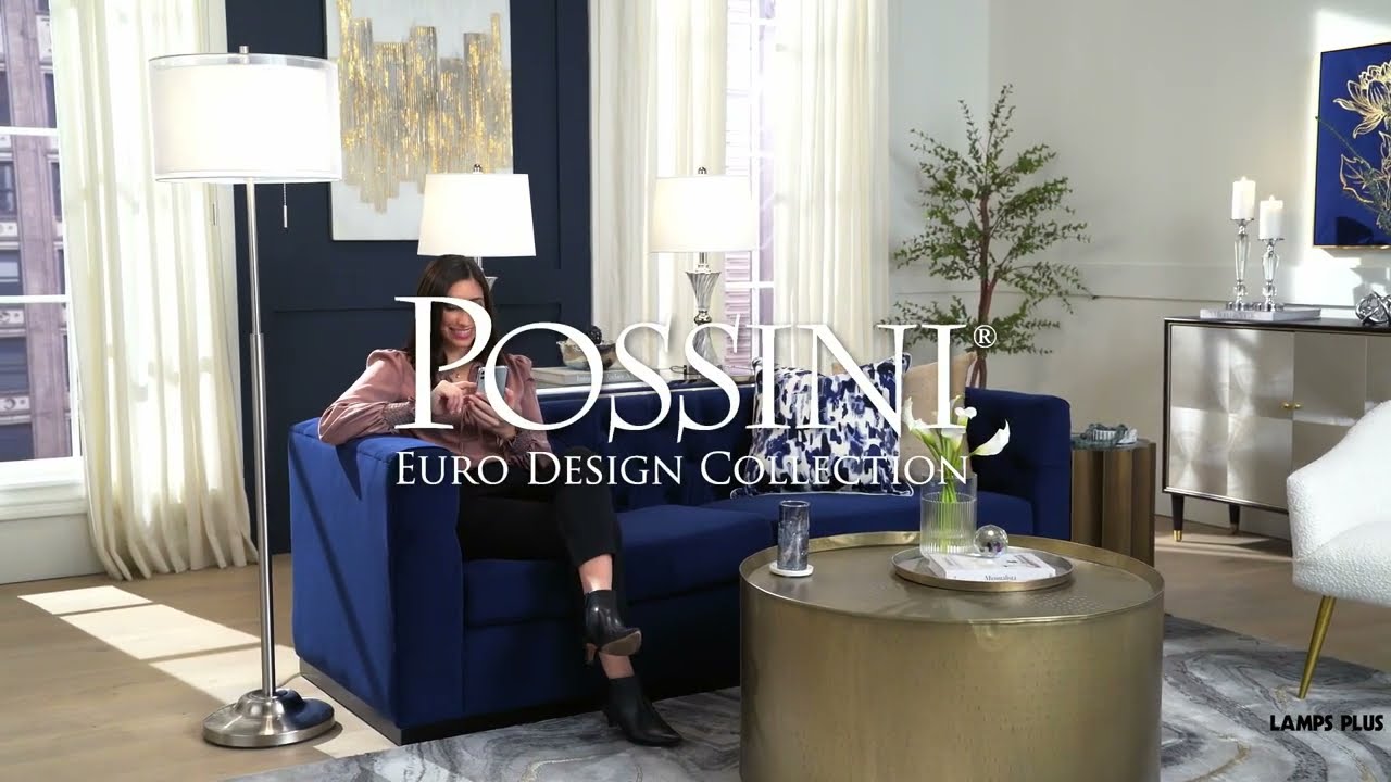 Video 1 Watch A Video About the Possini Euro Roxie Brushed Nickel Modern Floor Lamp with Double Drum Shade