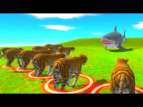🐅🌊 Ultimate Showdown: Mutant Megalodon vs. 10 Tigers 4K - Epic Battle in Animal Revolt 2024! 🎮⚔️
