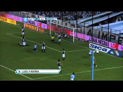 Gol de Fariña. Racing 1 All Boys 0. Torneo Inicial 2012. Fecha 18. Fútbol Para Todos.