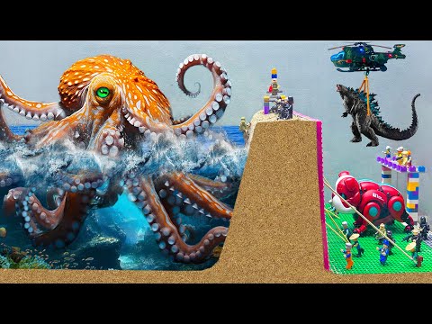 LEGO FLOOD Action - Giant Octopus Sea Monster Army Combat Against Godzilla Causing Total Flood