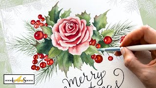 🤩 STUNNING Holiday Painting! Step-by-Step Guide for Watercolor Christmas Rose Bouquet Decor/Card!