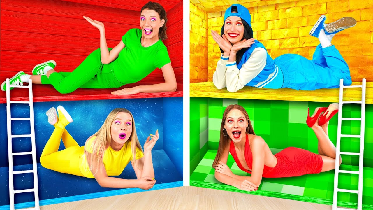 ベッドの下の秘密の部屋四色チャレンジ | 面白いチャレンジ Fun Teen