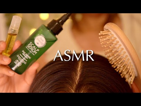 [ASMR] Hair Care with Wooden brushes and Scalp Serum |...