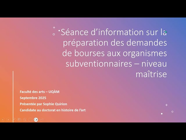 Séance d’information sur les bourses 2025 à la maîtrise de la Faculté des arts