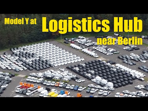 Tesla Model Ys at logistics hub near Berlin