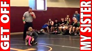 Little Brother Saves Sister In Wrestling Match! GET OFF My Sister!