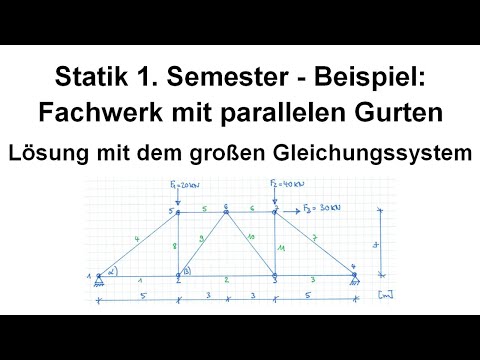 Statik 1. Semester - Bsp. 7: Fachwerk mit parallelen Gurten - Lösung mit dem großen Gleichungssystem