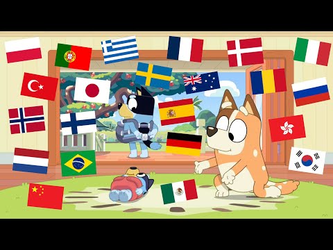 Baby Bluey rolls across the floor in DIFFERENT LANGUAGES