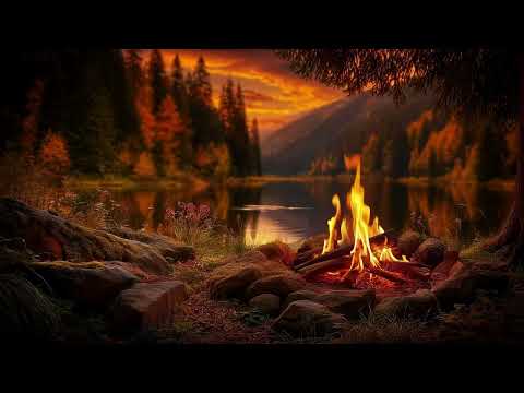 You’re Sitting by a Campfire at Sunset 🔥 Gentle Lake Sounds & Autumn Evening Ambience 🍁