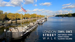 London Street Walk | Battersea Park, Albert Bridge over the Thames, King's Road, Sloane Square | SW3