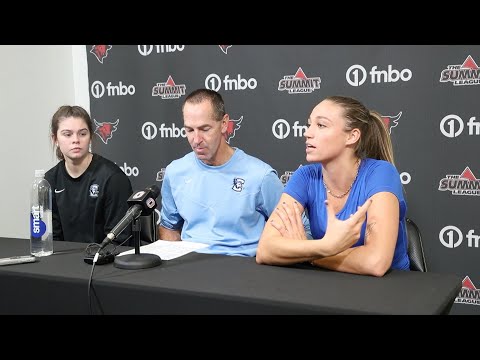 Creighton's Lauren Jensen and Emma Ronsiek speak after their win over Omaha