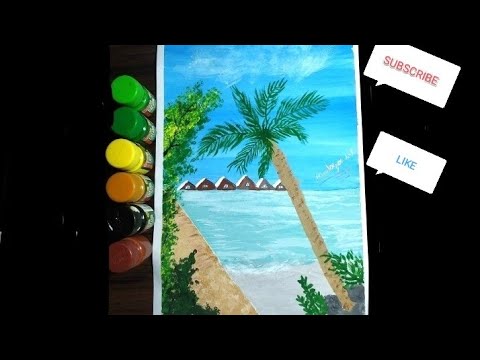 Tropical beach painting / step by step || Murtaza art #indiaart