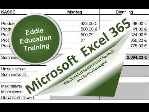 Tabellenblatt kopieren mit Formeln und Formatierung in Excel 365 von Eddie ₼ Education Training