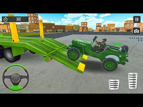 Transporting US Army Jeep in Long Trailer Truck - Airplane Car Transporter #2 - Android Gameplay
