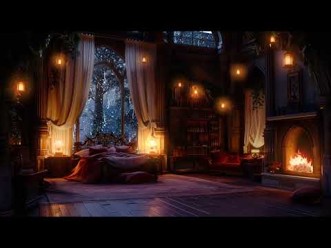 Castle Room Haven with Thunderstorm, Rain & Fireplace Sounds to Sleep Profoundly