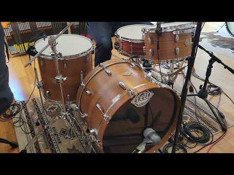 (SOLD) Drum Kits - Evetts Drums 14x22 8x12 15x16 Spotted Gum Ply Drum Kit (Smooth Satin)
