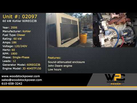 02097 - Used 60 kW Kohler 60REOZJB Diesel Generator