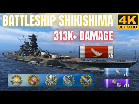 Battleship Shikishima: IMPRESSIVE "KRAKEN" 313K+ Damage w/ 5 Ships DESTROYED | World of Warships
