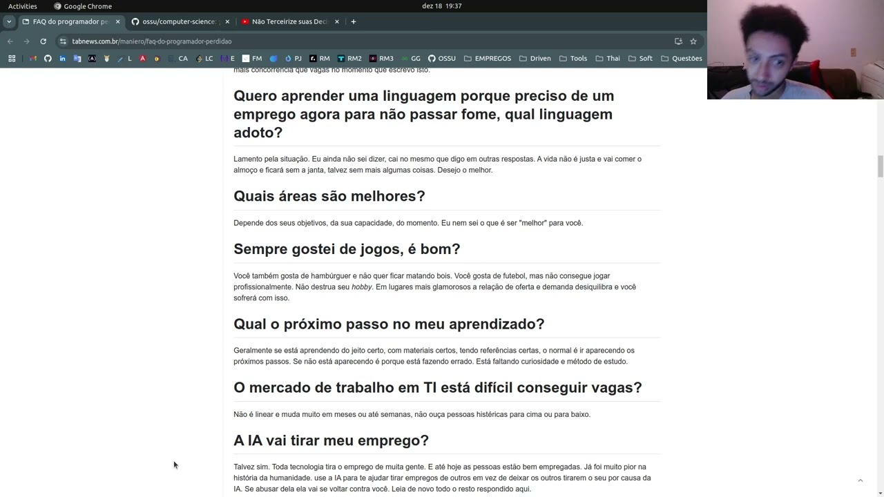 FAQ do programador perdidao (lendo post no tabnews)