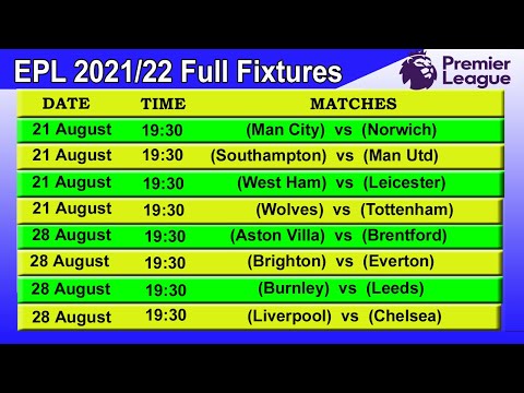 Premier League 2021/22 Full Fixtures & Schedule | EPL Fixtures 2021/22
