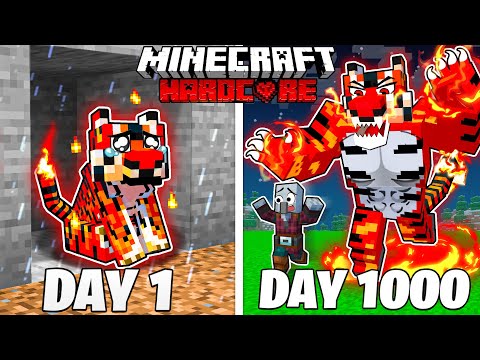 I Survived 1000 Days as a FIRE TIGER in HARDCORE Minecraft! (Full Story)