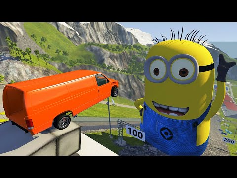 High Speed Jumps Over Giant Minions (Crash Test) - BeamNG.drive Insane Jumps Crashes