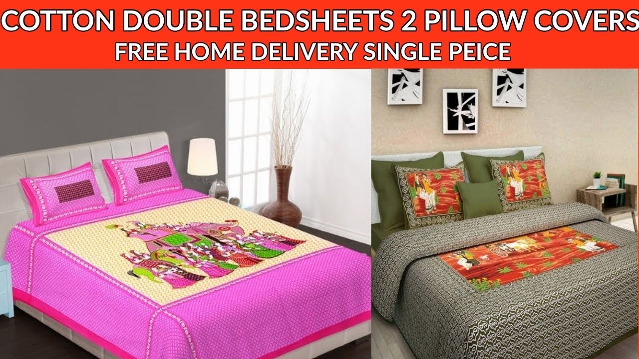 [HOME DECOR] Double Bed sheets with 2 pillow covers Printed Cotton