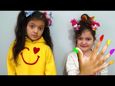 Öykü and Masal pretend play with play doh  nails funny kid video