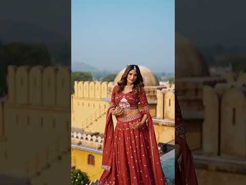 Rust Chocolate Crush Sequins & Thread Embroidered Lehenga Choli Set with 4-Meter Flair & Matching Dupatta