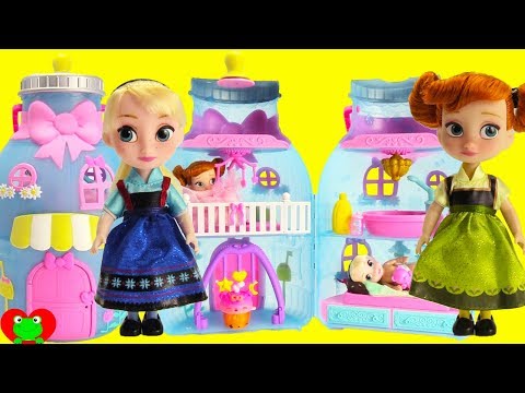 Frozen Elsa Gets New Sister Anna Baby Born Bottle House