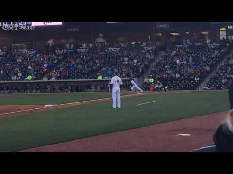 Former Gamecock Gene Cone's first at bat for the Fireflies